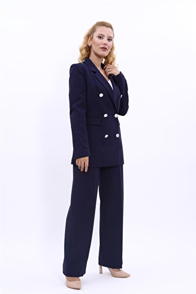 ÖNDER ÖZSOY Erkek Yaka Kuruvaze Blazer Ceket & Bol Paça Pantolon-Lacivert