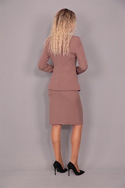 ÖNDER ÖZSOY V Yaka Uzun Ceket & Kalem Etek Takım-Kahve