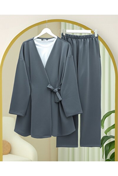 Modamorfo Buy Double Tie Scuba Kimono Set - Smoked