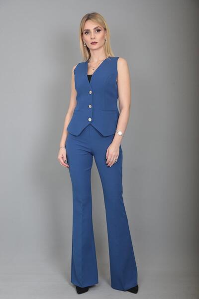 ÖNDER ÖZSOY Klasik Yelek & İspanyol Paça Pantolon Takım-İndigo