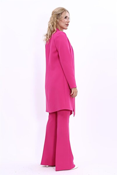 ÖNDER ÖZSOY Şal Yaka Uzun Ceket & İspanyol Paça Pantolon-Fuşya
