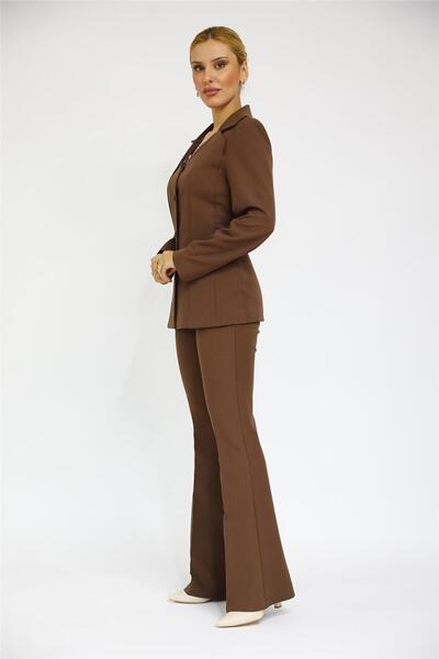 ÖNDER ÖZSOY Erkek Yaka Yelek Ceket & İspanyol Paça Pantolon-Kestane