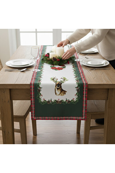 Bohem kutusu سجادة مزينة برسومات الغزلان للعام الجديد - 48 × 135 سم