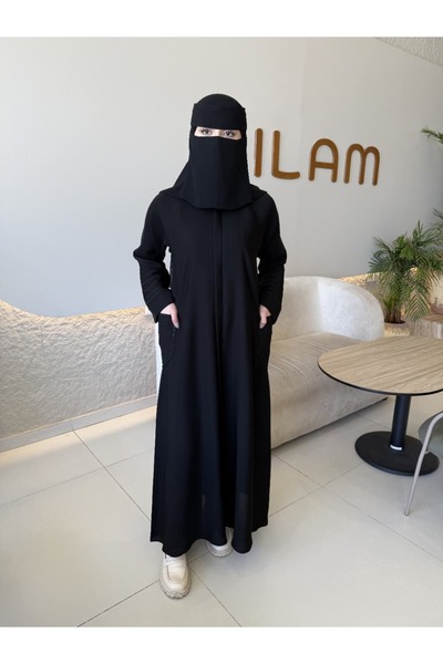 Korean عباية عملية بسحاب مخفي وجيوب بارزة بتصميم انيق