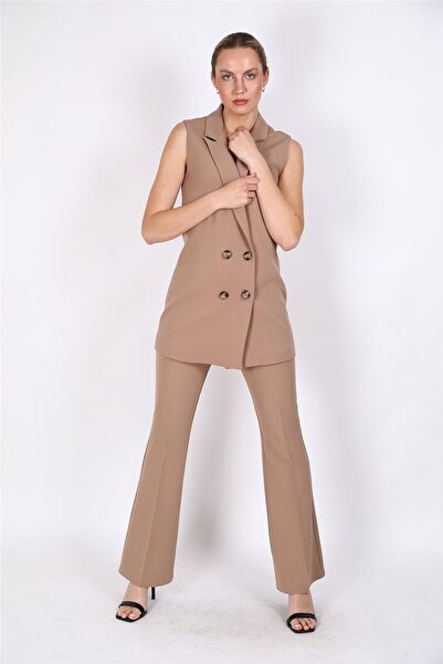ÖNDER ÖZSOY Midi Length Classic Vest & Spanish Flare Trousers-Stone - 1522530