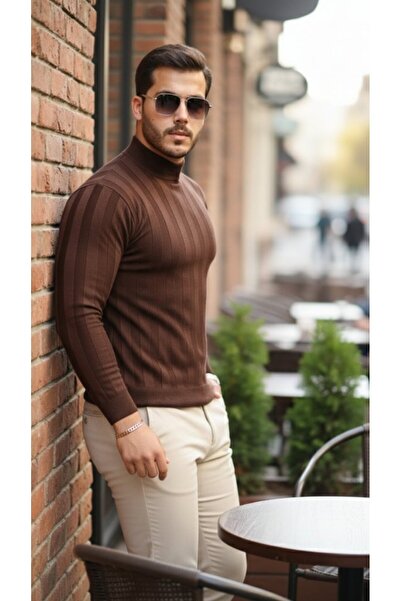 babatr.com Men's Half Turtleneck Embossed Patterned Knitwear