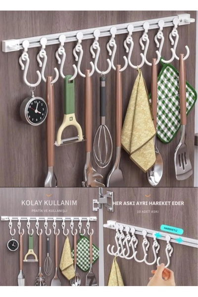 Acarlar Ticaret Ayarlanabilir Kendinden Yapışkanlı 10 Kancalı 34cm Pratik Ask...
