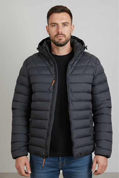 embody Jachetă bărbătească Fas cu glugă detașabilă, buzunare cu fermoar, neag...