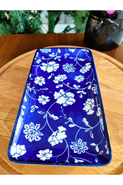 Madame Coco Rêve Bleu Rennes Dikdörtgen Mavi Renk Çiçekli Tabak 22 x 12 cm - 1 Adet