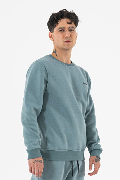 Souris Açık Mavi Rahat Kalıp Bisiklet Yaka 3 iplik Şardonlu Erkek Sweatshirt