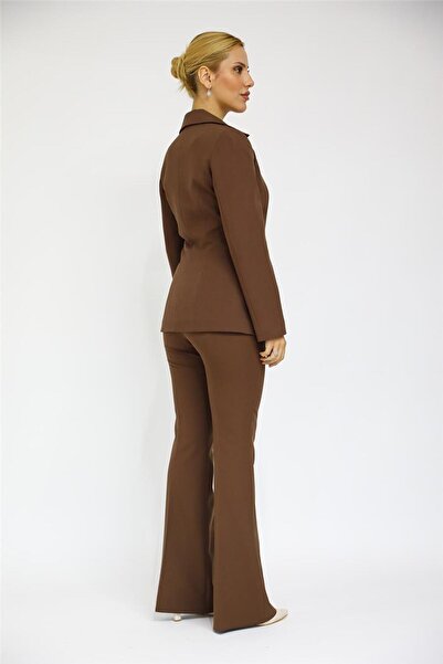 ÖNDER ÖZSOY Erkek Yaka Yelek Ceket & İspanyol Paça Pantolon-Kestane