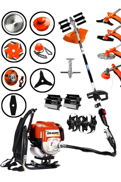 Dragro 4x4 Bahçe Seti 2 Zamanlı Sırt Tipi Benzinli Motorlu Tırpan Ot Çim Çayı...