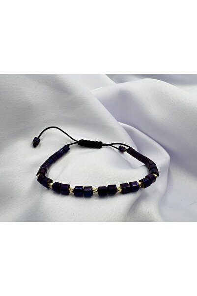 OEM Brățară cu hematit cubic violet metalic și 7 bilute din aur 14k -Reglabila