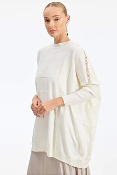 Tığ Triko Crochet Shoulder Patchwork Batwing Sleeve Knit Tunic-21737