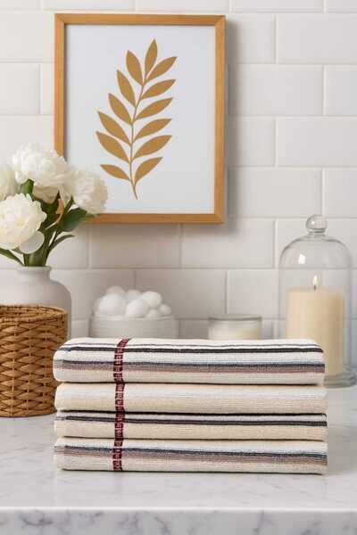 Mela Home 4-Piece Striped Hand and Face Towels - Kitchen Towels - Everyday Towels