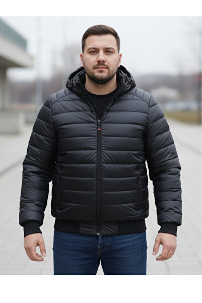 embody Jachetă bărbătească Fas cu glugă detașabilă, buzunare cu fermoar, neag...