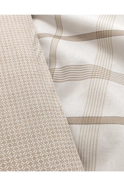 Madame Coco Aluin Double Size 100% Cotton Ranforce Printed Duvet Cover Set - Beige