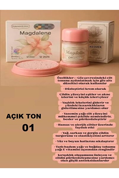 Magdolin Krem 01 + Pudra Chale Make-up Cream 23 Gr + Kapatıcı Pudra + Cilt On...