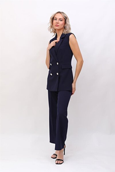 ÖNDER ÖZSOY Blazer Yelek & Bol Paça Pantolon-Lacivert