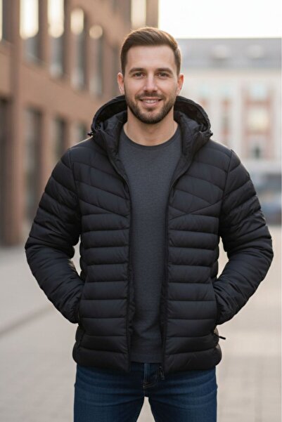 embody Jachetă bărbătească Fas cu glugă detașabilă, buzunare negre cu fermoar...