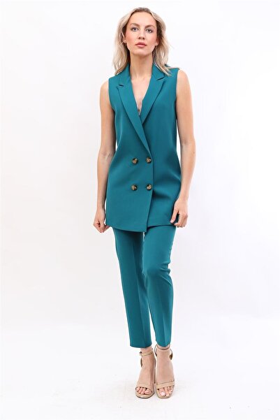 ÖNDER ÖZSOY Midi Boy Classic Vest & Tube Leg Trousers-Petrol - 1522510
