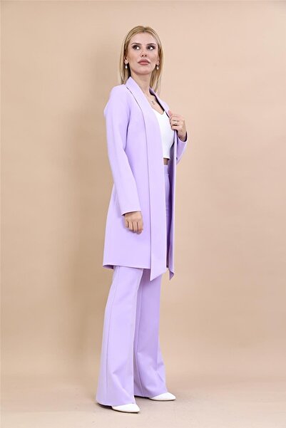 ÖNDER ÖZSOY Shawl Collar Long Jacket & Spanish Flare Trousers-Violet - 1001530