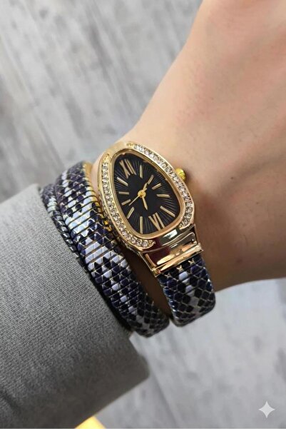 İ&A HOME ساعة يد نسائية موديل ثعبان بحجر الزركون