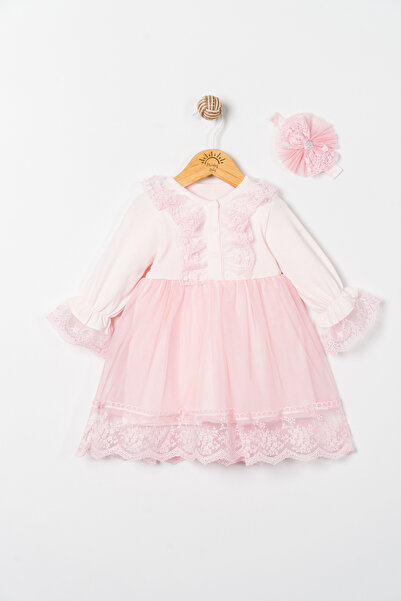 Miniday Baby Kız Bebek Mevlütlük Elbise Bandanalı Dantelli