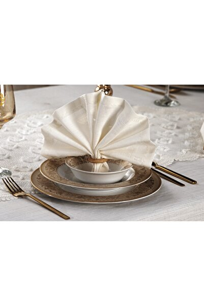 ARSEM EV TEKSTİL طقم مفرش طاولة ذهبي لـ 8 أشخاص، طقم طاولة مكون من 18 قطعة، مقاس 160 × 220 سم