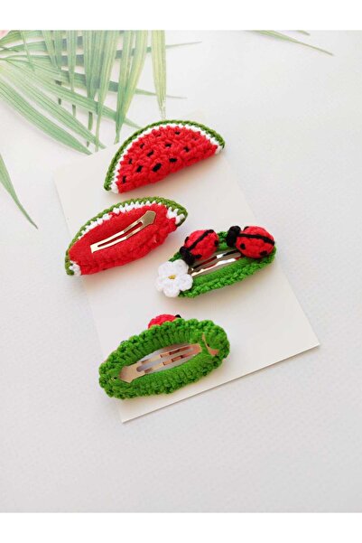 Hand Mother's Since 2024 Handmade Elegance 100% Cotton 4-Piece Snap Buckle Knitted Organic Hair Accessory