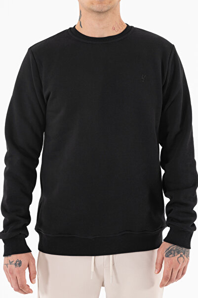 Souris Μαύρο ανδρικό φούτερ με λαιμόκοψη με 3 κλωστές, άνετη εφαρμογή