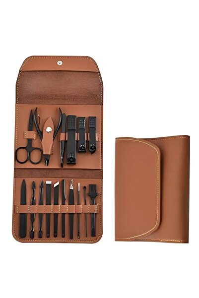 NEO Επαγγελματικό Σετ Μανικιούρ NEO™, 16 τεμάχια, Καφέ Δερμάτινη Θήκη