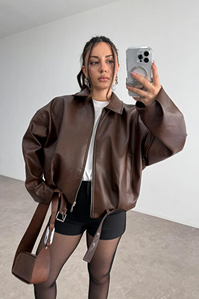 Helen Goods Нова колекция Оверсайз дамско кожено бомбър яке