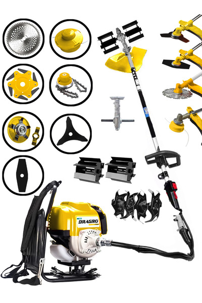 Dragro 4x4 10 Başlıklı Bahçe Seti 2 Zamanlı Sırt Tipi Benzinli Motorlu Tırpan...