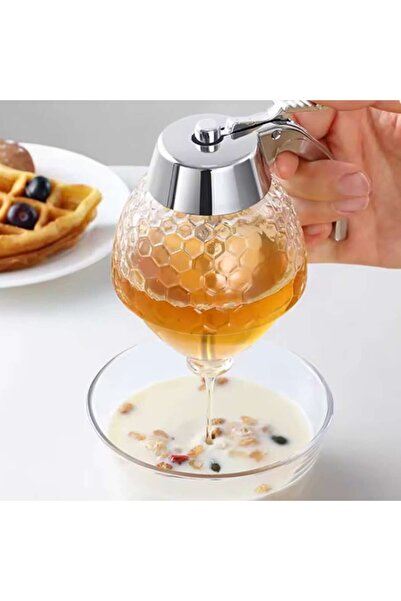 Alma Honey and Syrup Dispenser - Honeycomb Jar, 15×8 cm, Transparent, Drip-Free System