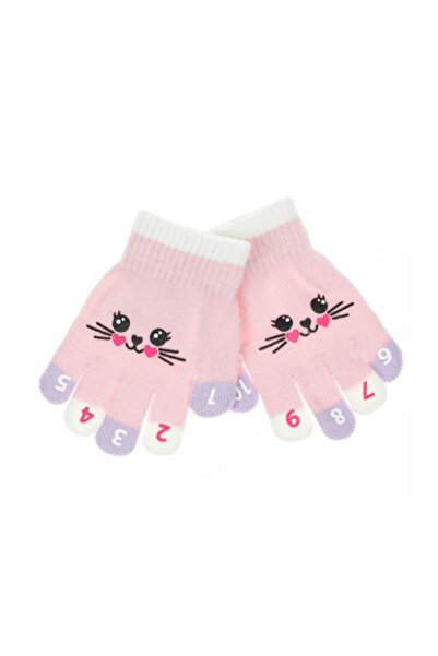 OEM Mănuși roz cu model de pisică și degete colorate pentru copii cu vârsta c...