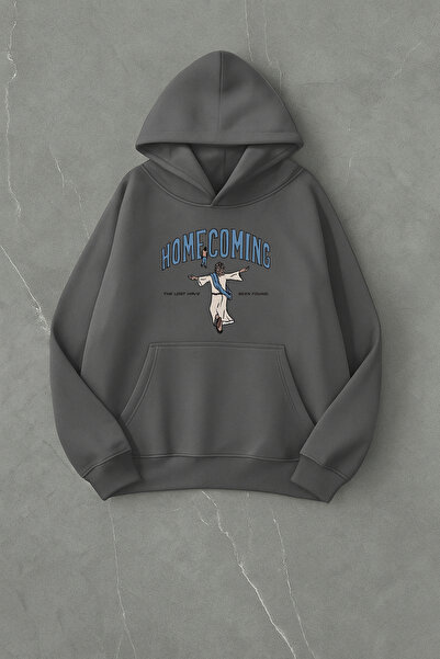 LORVEX Unisex Φούτερ από βαμβάκι με στάμπα Home Coming σε μεγάλο μέγεθος