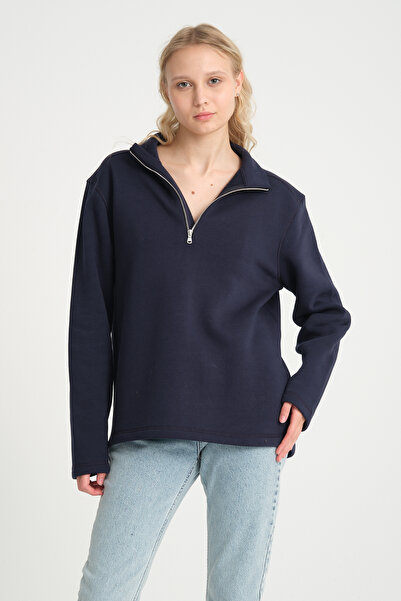 Superlife Women's Comfortable Fit Fleece Lined 3-Thread Half Zipper Sweatshirt Spr24Swk21