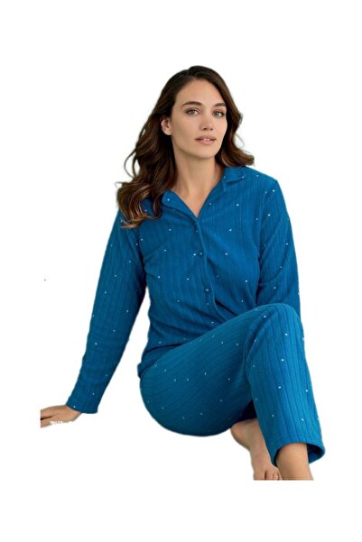 bipamuk طقم بيجامة نسائية شتوية بأزرار من قماش أورورا بولار، دافئة وناعمة الم...