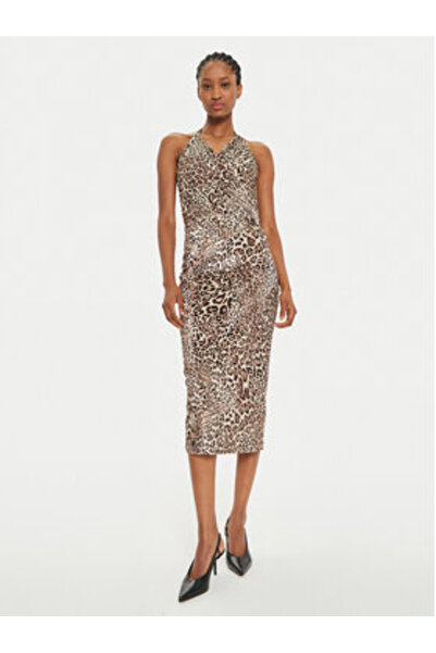 Vicolo Γυναικείο Φόρεμα Κοκτέιλ TS0556 Μπεζ, Καφέ