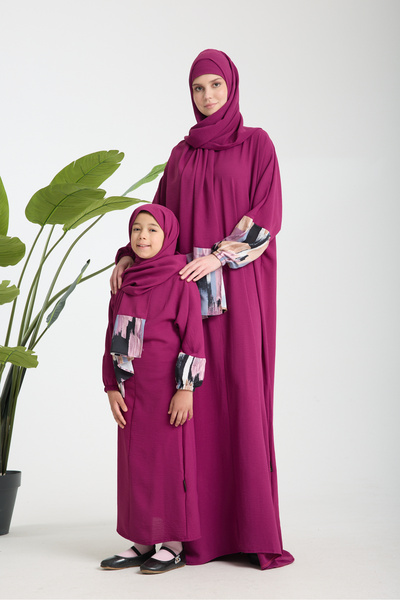 MAS MODA فستان حجابي مع شال للعائلة والأم والابنة (يُباع بشكل فردي)