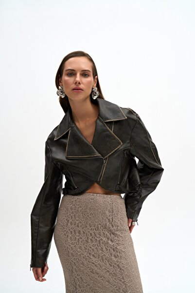 MAI STUDIOS CO. Carnas Asymmetric Anthracite Faux Leather Jacket