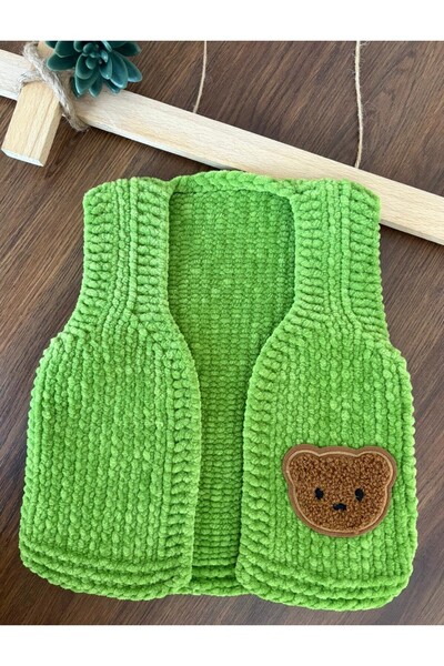 bebiktanem Ayıcıklı El Örgüsü Kadife Bebek Yelek