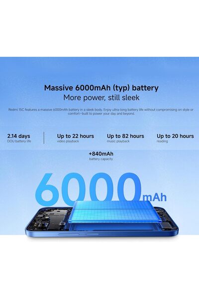 Xiaomi Redmi 15C 4G Midnight Black 8GB+256GB, Massive 6000mAh Battery, 120Hz 6.9" Display, Stylish D