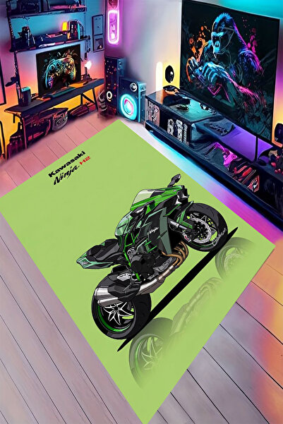 Reyhani KAWASAKI NINJA Desenli Kaymaz Taban Makinede Yıkanabilir Gaming Oyunc...