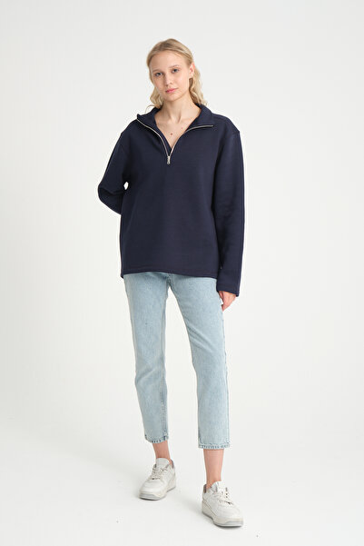 Superlife Women's Comfortable Fit Fleece Lined 3-Thread Half Zipper Sweatshirt Spr24Swk21