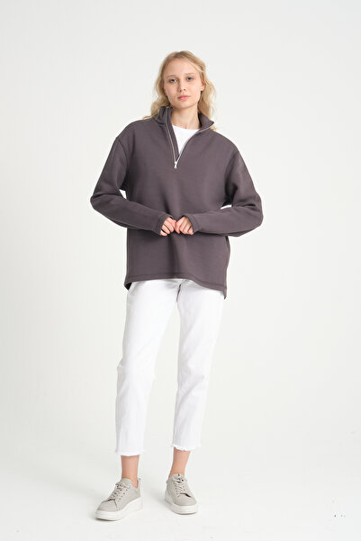 Superlife Γυναικείο φούτερ με άνετη εφαρμογή, φλις εσωτερικά, 3 κλωστές, μισό φερμουάρ spr24swK21