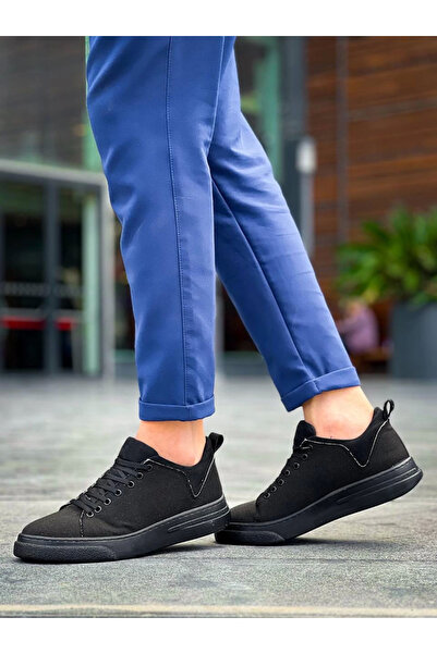 Zerenyus ZRN-X204 Чорні лляні чоловічі кросівки на високій підошві для щоденного носіння