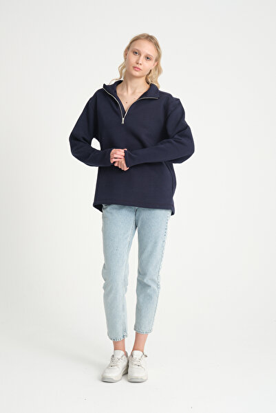 Superlife Women's Comfortable Fit Fleece Lined 3-Thread Half Zipper Sweatshirt Spr24Swk21