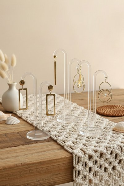 AHWART Set of 3 Earring Stand, Plexi Organizer, Countertop Stand, Jewelry Shooting Stand Palm